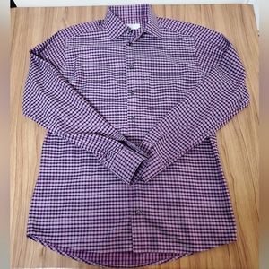 Eton  Mens 100% Cotton Long Sleeve Dress Shirt  Large 41 16 Slim Purple Check